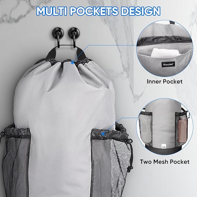 BALEINE 150L Laundry Bag Backpack, 900D Oxford Fabric Large Travel Laundry Bags with Shoulder Straps and 2 Mesh Pockets for College Dorm, Apartment, Laundromat (Grey, 150L)