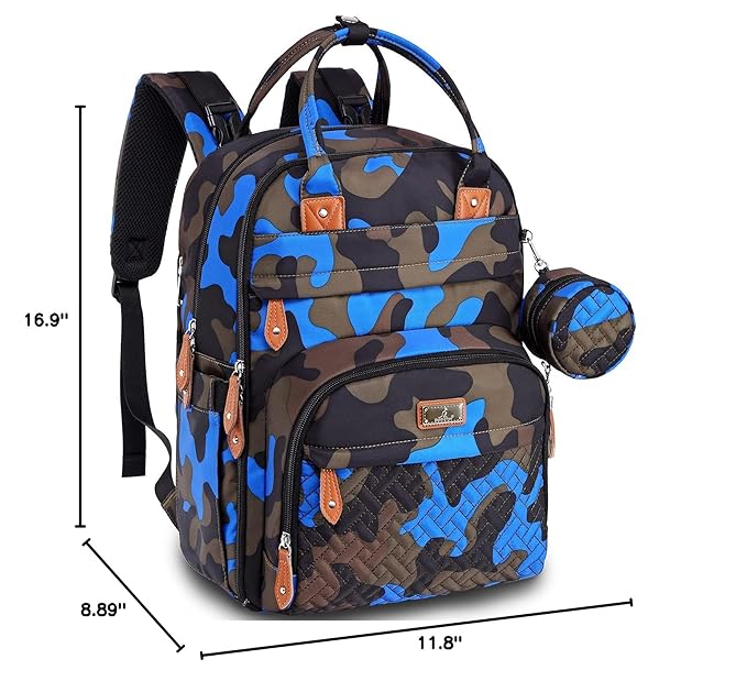 BabbleRoo Diaper Bag Backpack - Baby Essentials Travel Tote - Multi function Waterproof Diaper Bag, Travel Essentials Baby Bag with Changing Pad, Stroller Straps & Pacifier Case - Unisex, Blue Camo