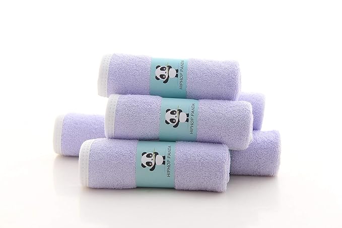 HIPHOP PANDA Baby Washcloths, Rayon Made from Bamboo - 2 Layer Ultra Soft Absorbent Newborn Bath Face Towel - Reusable Baby Wipes for Delicate Skin - Purple, 6 Pack