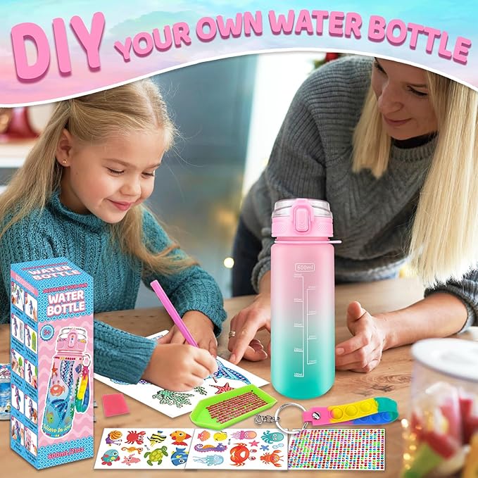EDsportshouse Decorate Your Own Water Bottle Kits for Girls Age 4-6-8-10,Mermaid Painting Crafts,Fun Arts and Crafts Gifts Toys for Girls Birthday Christmas(Mermaid)