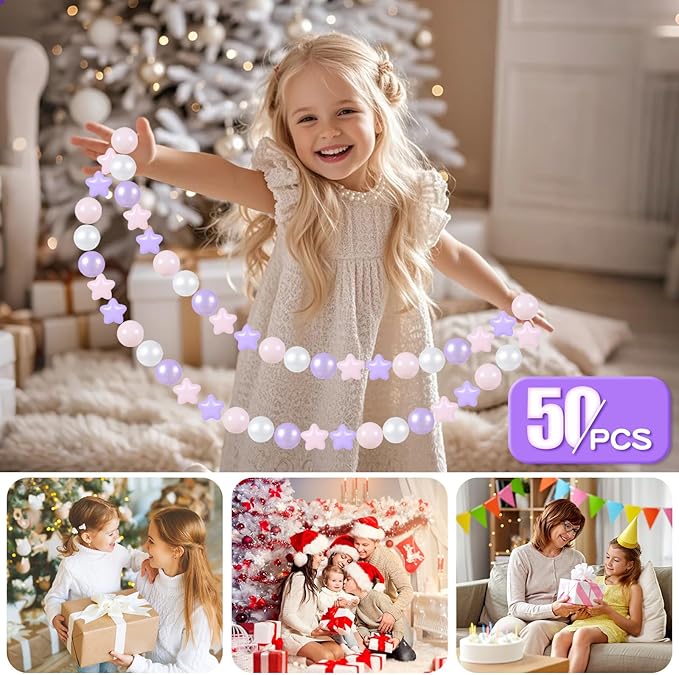 GOGOSO Balls for Ball Pit - Plastic Ball for Toddlers 1-3, Baby Kids Ball Pool Decoration 50 100 200 300 500 1000 (A Purple+Pink+White+Clear, 50 Balls)