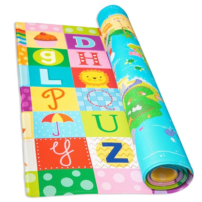 Baby Care Play Mat (Large, Playful - Magical Island) 82'' x 55'' Original One-Piece Reversible Rollable Waterproof Play Mat for Infants, Babies, Toddler, and Kids