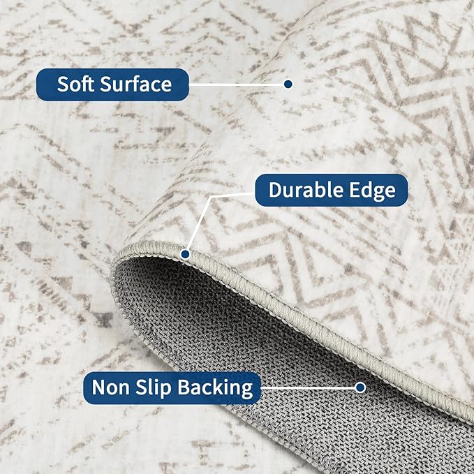 COZYLOOM Runner Rug 2x8 Living Room Washable Rugs Stain Resistant for Bedroom Soft Floor Carpet Non Slip Distressed Geometric Carpet for Dining Room Laundry Room Office, Ivory