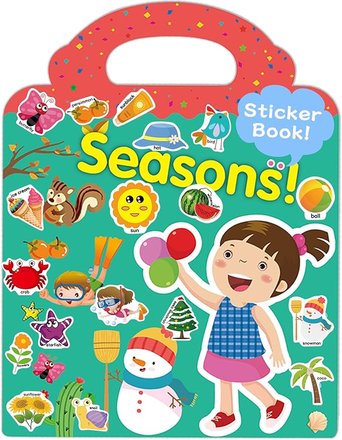 Benresive Reusable Sticker Book for Toddlers 2-4 Years, Fun Travel Stickers for Kids, Waterproof Sticker Books for Toddlers 1-3, Crafts Activities for Todddlers 1-3 2-4 3-5 - Season