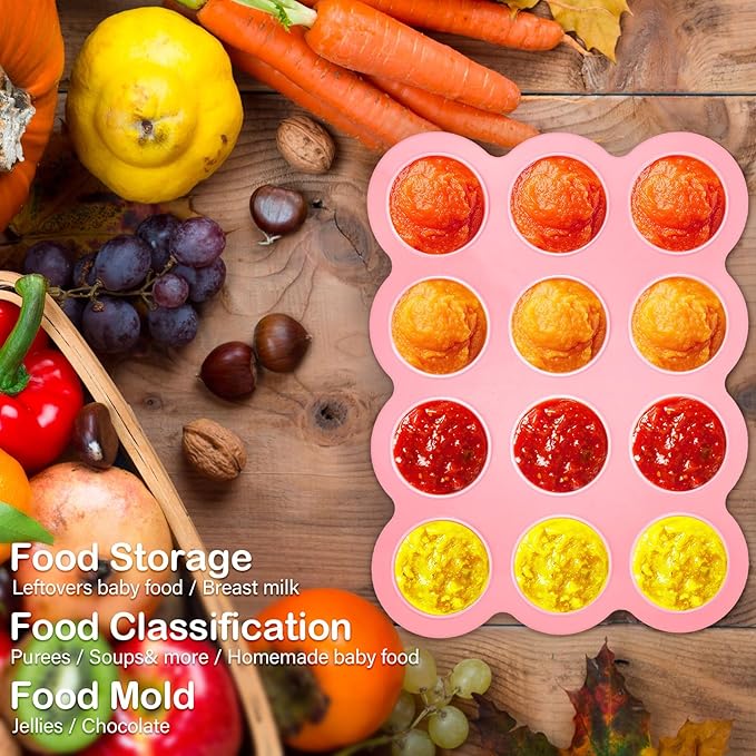 3 Pcs Baby Food Storage Container 12 Cup Silicone Baby Food Freezer Tray with Lid Stackable Reusable Silicone Baby Food Freezer Storage Tray for Food Vegetable Fruit Puree and Breast Milk (Pink)