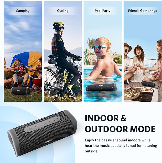 EarFun UBOOM L Bluetooth Speaker, Portable Speaker 28W Loud Stereo Sound, Rich Bass, IP67 Waterproof & Dustproof, Dual Pairing, Built-in Mic, Low Latency, Wireless Speakers for Party, Indoor & Outdoor