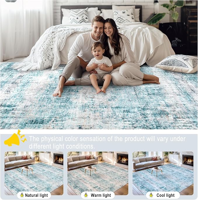 Area Rugs 9x12 Living Room - Washable Rug Modern Abstract Soft Large Neutral Non-Slip Carpet Indoor Floor Thin Carpets for Bedroom Dining Room Farmhouse Nursery Home Office Green