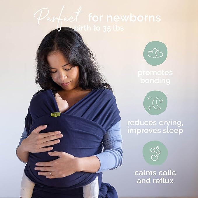 Boba Baby Wrap Carrier – Original Baby Sling Carrier for Newborns (7–35 lbs), Soft, Secure, Hands-Free & Ergonomic, Ideal for Comfortable Bonding, New Parents (Navy Blue)