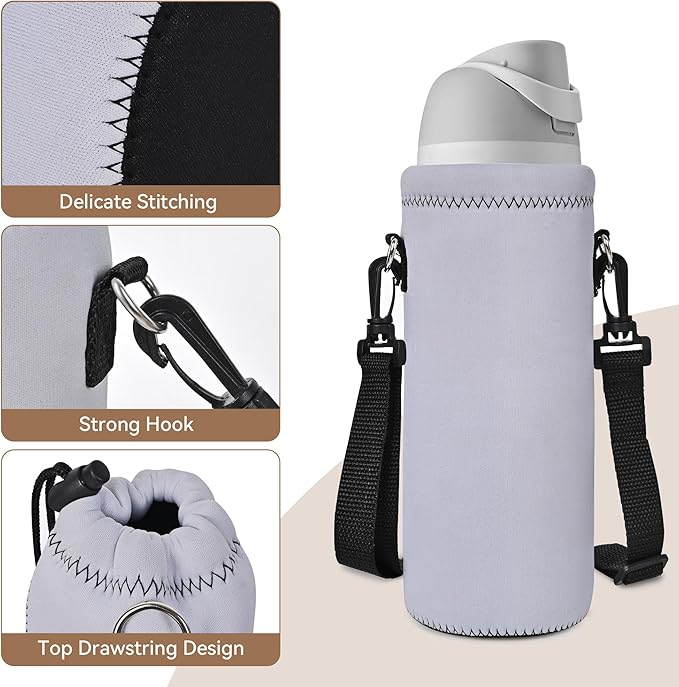 AUPET Water Bottle Sling Bag Carrier Crossbody Sleeve,Insulated Neoprene Bottle Case Holder Pouch Cover 500ML/17oz with Shoulder Strap for Walking Women Men