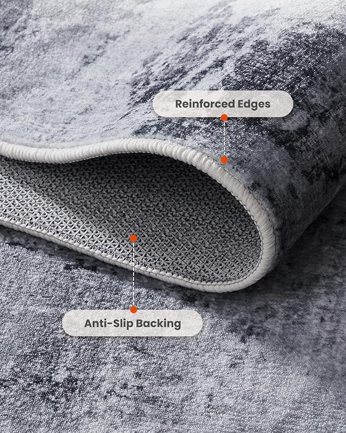 AMADA HOMEFURNISHING 6x9 Washable Area Rug, Modern Abstract Living Room Rug with Non-Slip Backing & Short Pile, Large Rug with Abstract Pattern for Living Room, Bedroom and Dinning Room, Grey