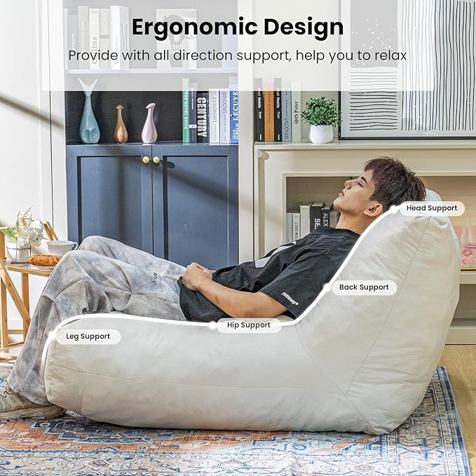Bean Bag Chair Lazy Bean Bag Sofa, Floor Beanbag Chairs with Stuffed High-Density Foam, Memory Foam Bean Bag Sofa for Living Room, Bedroom and Office