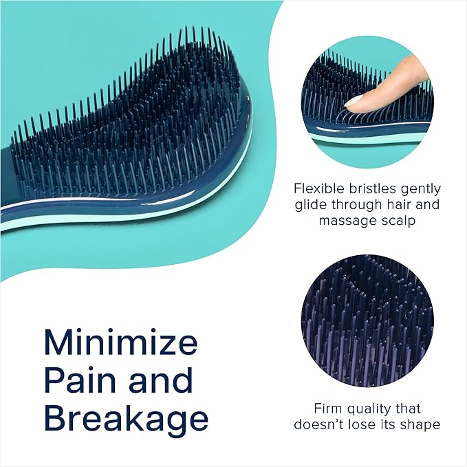 Crave Naturals Glide Thru Hair Brush - 2 Pack Detangler Brush for Curly, Straight, Wet or Dry Hair - Gentle Detangling Brushes for Adults, Kids, Toddlers, 7.5"x3" - Coral and Turquoise