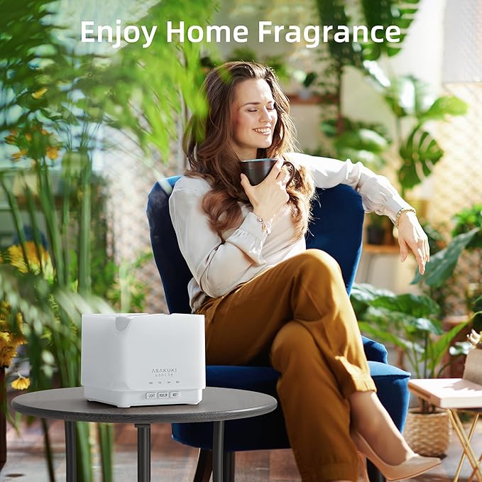 ASAKUKI Essential Oil Diffuser, Multifunctional Ultrasonic Aromatherapy Fragrant Oil Vaporizer Humidifier with Timer, Auto-Off Safety Switch, and 7 LED Light Colors, 700 ml (White)