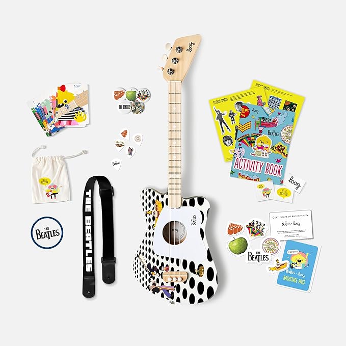 Beatles + Loog Mini Acoustic Guitar for Kids Toddler Children Ages 3+