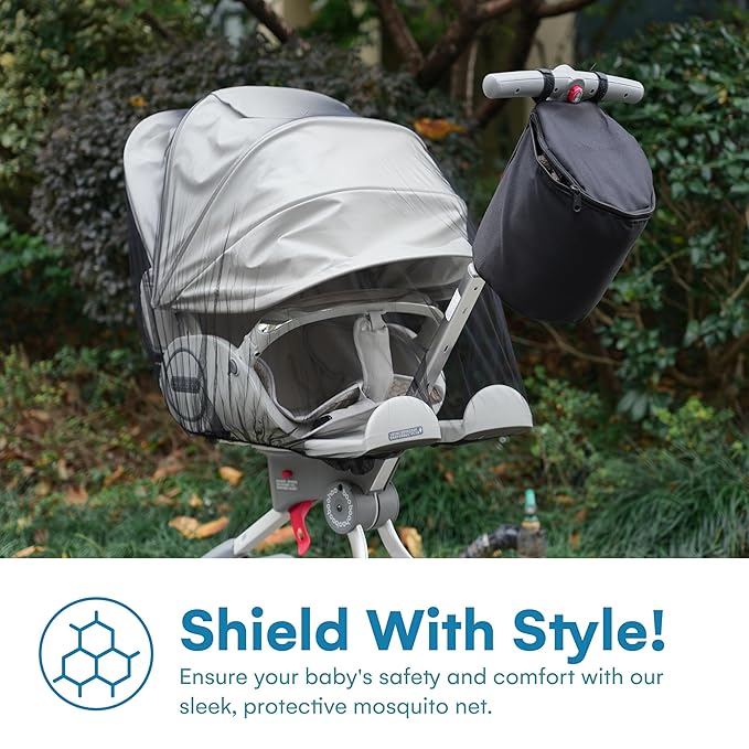 Enovoe Mosquito Net for Stroller - Bug Net for Stroller - Black Breathable Durable Polyester Mesh - Fits Strollers, Bassinets, Cradles, Playards - Pack N Plays Mini Cribs - Machine Washable