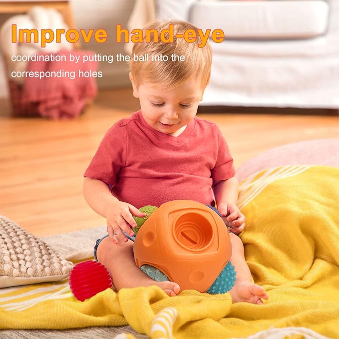 Balls for Toddlers 1-3 Baby Sensory Toys, Montessori Toys for Babies 6-12 Months Baby Toys, Sensory Ball BPA Free Teething Gift Toddler Balls Bath Toys with Bright Color Multi Textured
