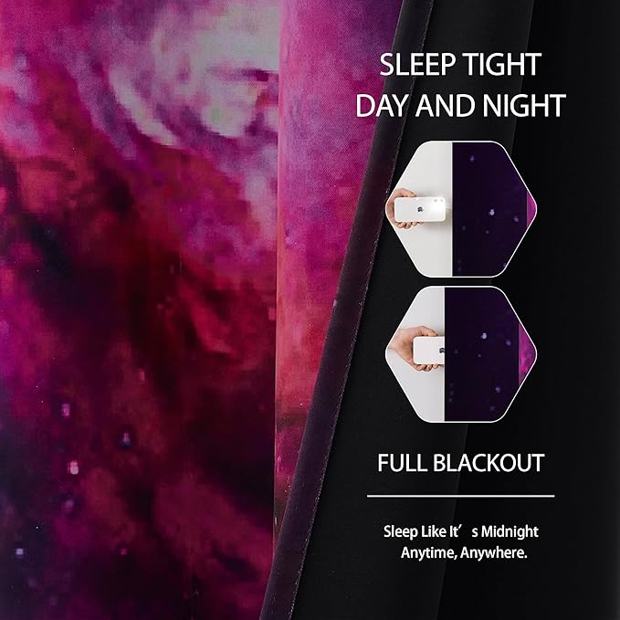 Galaxy Blackout Curtains - Space Design, 100% Blackout, 2 Panels, Each W52×L84, Thermal Insulated Curtains for Bedroom, Noise Reducing & Energy Efficient, Keeping Your Decor Looking Fresh and Vibrant
