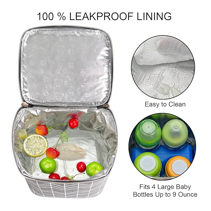 Breast Milk Cooler Bag with Ice Pack Fits 4 Baby Bottles Up to 9 Ounce, Baby Bottle Bag Great for Nursing Mom Daycare, Grey
