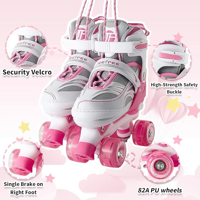 Adjustable 4 Size Kids Roller Skates With Light up Wheels for Girls Ages 5-8-12, Safe and Fun Illuminating Skates for Kids, Toddlers, Boys