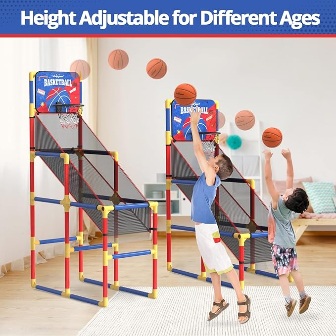 Kids Arcade Basketball Game with Electronic Scoreboard and Cheer Sounds, Indoor Outdoor Basketball Hoop with 4 Balls, Game Toy Gift for Ages 3-12 Boys and Girls