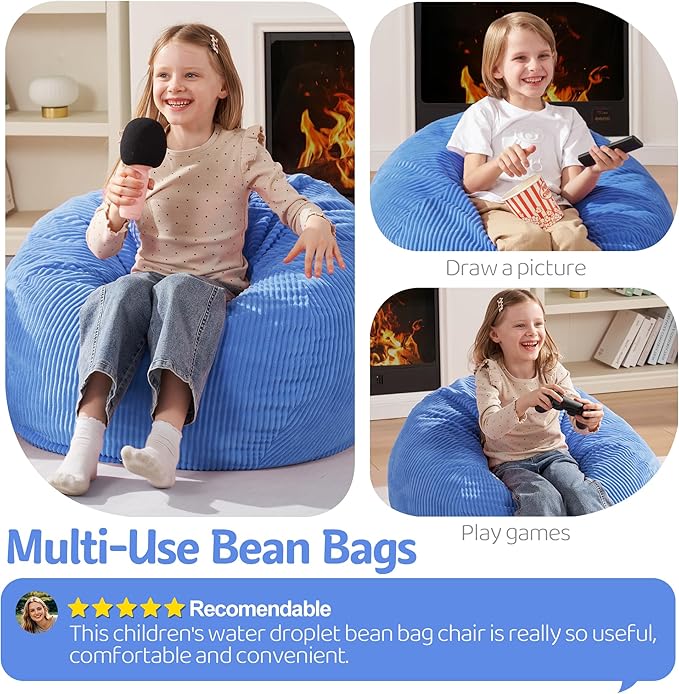 Homguava 2FT Bean Bag Chair,Teardrop Bean Bags Small Beanbag Chair with Memory Foam Filled and Ultra Soft Corduroy Cover for Living Room, Bedroom (Small,Blue)