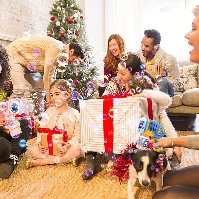 EagleStone 2 Pack Bubble Gun Machine for Kids, Automatic Light Up Bubble Blower with 4 Bottles 10 Bags Refill Solution, Bubble Guns Blaster for Toddlers, Outdoor Toys Gifts, Wedding Easter Party Favor