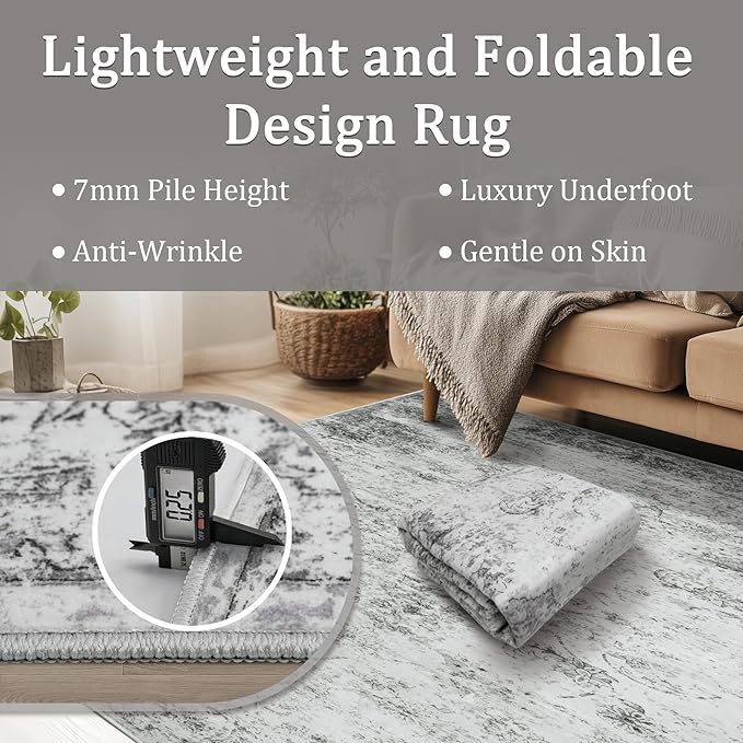 6x9 Area Rug Living Room Rugs - Washable Rug Large Modern Abstract Soft Thin Carpets Indoor Floor No Slip Vintage Carpet for Bedroom Under Dining Table Nursery Home Office Decor Gray