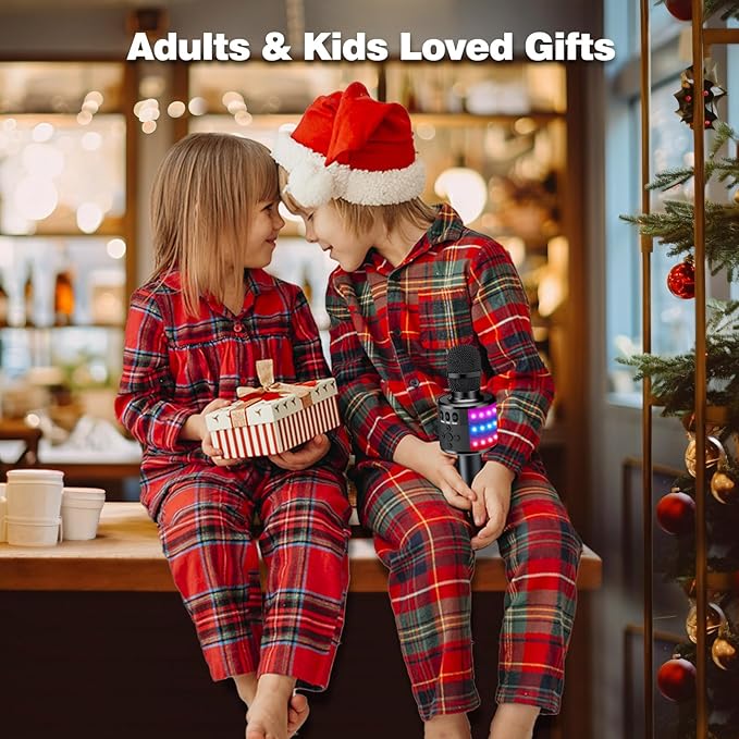 BONAOK Karaoke Microphone for Kids & Adults - Bluetooth Microphones Singing Mic with Disco Lights, Echo Effect, Built-in Speaker Portable Karaoke Player for Party Travel Gifts Q78(Black)