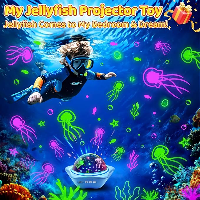 Jellyfish Baby Night Light Projector, Dinosaur+Jellyfish+Unicorn Night Light Projector, 96 Projection Options+USB Rechargeable Baby Sleeping Toys Baby Gifts,Jellyfish Lamp Baby Toys Baby Gifts Newborn