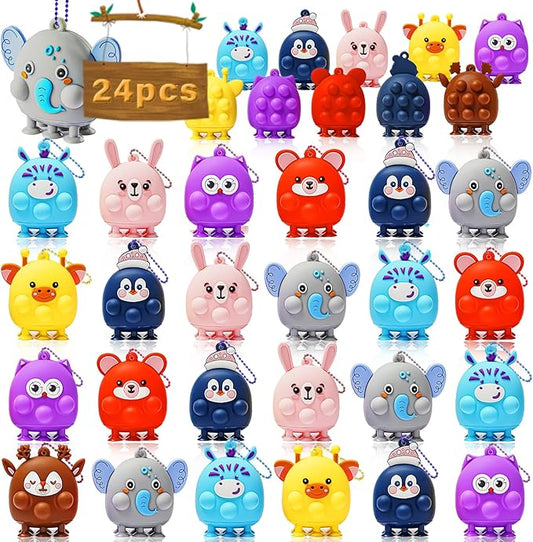 24 Pcs Party Favors for Kids, 3D Animal Pop Fidget Toys Bulk, Sensory Bath Suction Toys for Toddlers, Carnival Treasure Classroom Prizes Box Toys, Fidget Stocking Stuffers Birthday Party Gifts