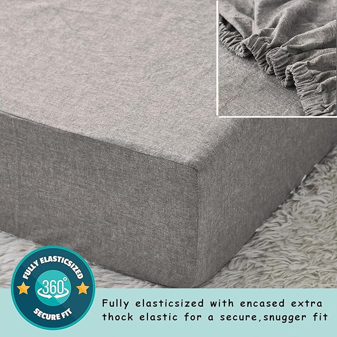 Brandream Baby Crib Bedding Set for Girls Boys Gender Neutral Boho Bohemian Farmhouse Chic Ruffle 6-Piece Nursery Bedding Set - 100% Washed Cotton Gray Grey