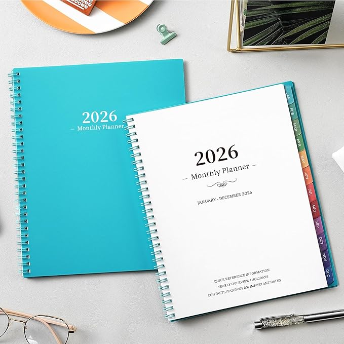 2026 Monthly Planner/Calendar - 2026 Planner, JAN 2026-DEC 2026, 12-Month Planner with Colorful Tabs, 2026 Calendar Planner for Daily Organizing - Waterproof Cover (8" x10", Monthly Pages & Notes, Blue)