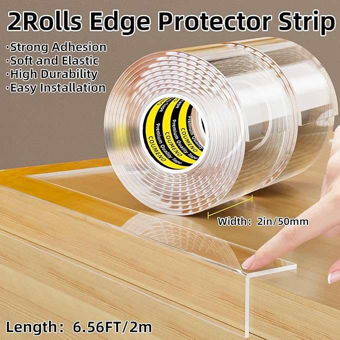 2Pack Clear Edge Protector,Safe Corner Protector, Anti-Sharp Edge Protector, for Furniture, Drawers, Tables, Cabinets 2inX6.56FT