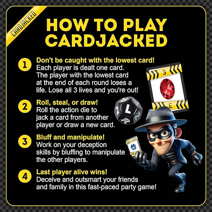 CARDJACKED Party Game – 4-10 Players, Ages 8+, 20+ Minutes – Family-Friendly Strategy for Kids, Teens & Adults for Game Night