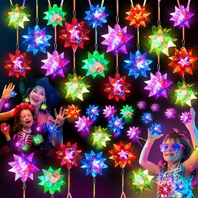 70 PCS Flashing Crystal Star Glow Necklaces Bulk Light up Party Favors, LED Glow in The Dark for Kids Adults Birthday Glow Party Rave Halloween Goodie Bags Filler