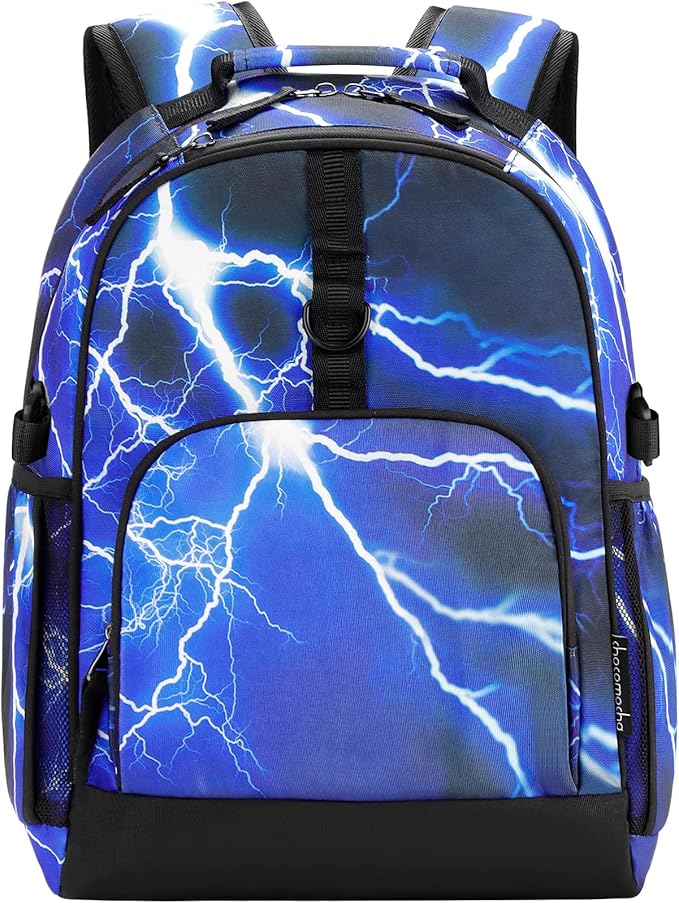 Choco Mocha Lightning Backpack for Boys, Elementary School Backpack for Boys Ages 6-8 Kids Kindergarten Backpack Bookbag 17 Inch with Chest Strap, Blue