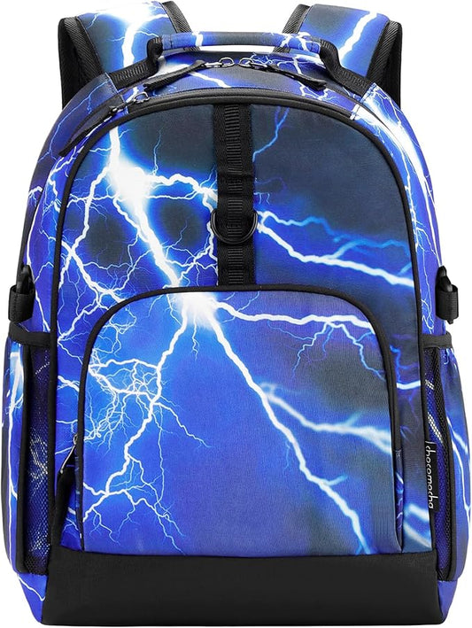 Choco Mocha Lightning Backpack for Boys, Elementary School Backpack for Boys Ages 6-8 Kids Kindergarten Backpack Bookbag 17 Inch with Chest Strap, Blue