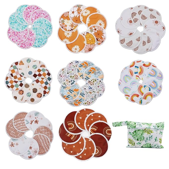 8 pcs(4 Pairs) Random Prints Breast Pads for Nursing Mothers, Reusable and Washable with 1 Bag(8 pcs randomprints with1 Bag)