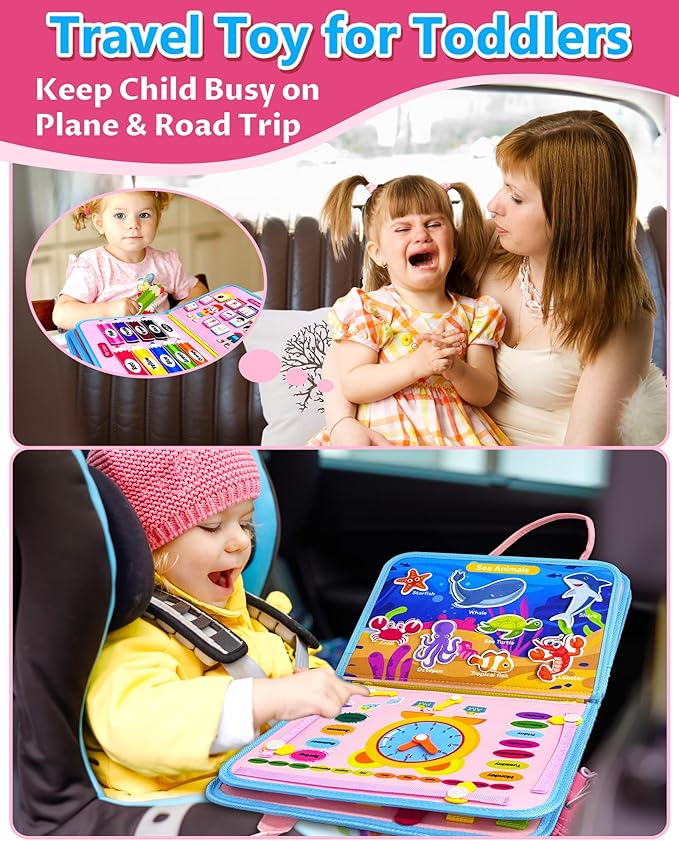 Exorany Busy Board Montessori Toys for Toddler Girl & Boy Birthday Gifts, Busy Book Learning Sensory Toys for Toddlers, Toddler Travel Toy Educational Activities Learn Fine Motor Skills