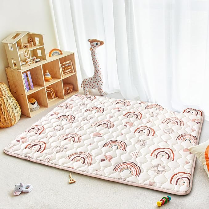 Baby Play Mats for Floor, 71”x59” Upgraded Thickness & Larger Super Soft Playmat for Babies and Toddlers, Foldable Washable, Upgrade Anti-Slip Crawling Mat for Playpen(Boho Rainbow)