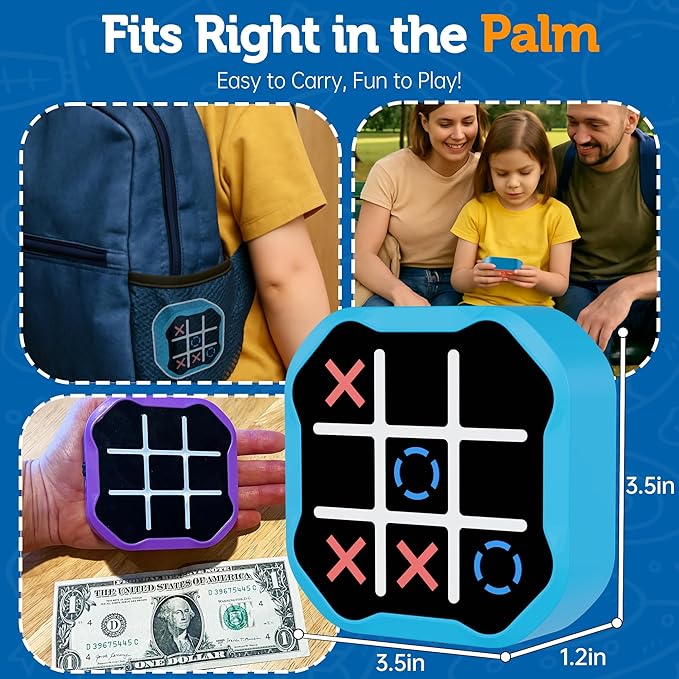 3 in 1 Electronic Tic Tac Toe Game, Handheld Digital Tic Tac Toe Bolt Game with Silent Mode, Portable Learing Toy Gift for Kids & Adults, Blue (One Pack)