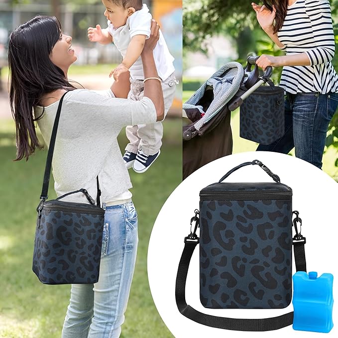 Breastmilk Cooler Bag with Ice Pack Fits 4 Bottles Up To 9 Ounce Insulated Breast Milk Cooler on the Go with Strap Baby Bottle Cooler Bag for Nursing Mom Daycare or Travel