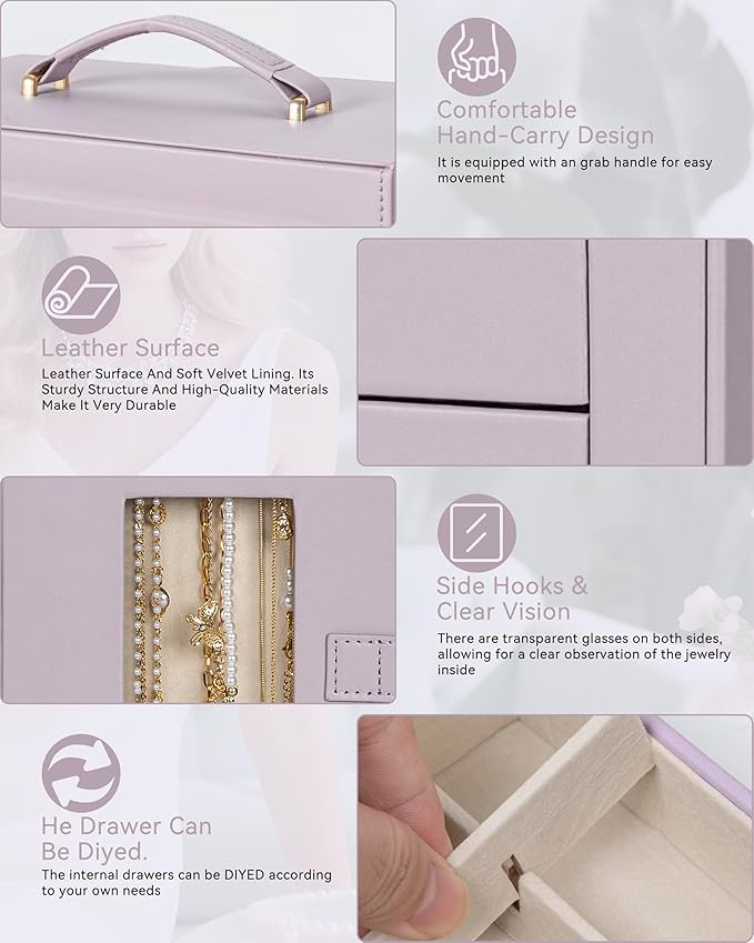 AKOZLIN 360° Rotating Jewelry Box 6-Tier Organizer Functional Jewelry Storage Case for Women Girls Ring Necklace Earring Bracelet Holder with Mirror Purple