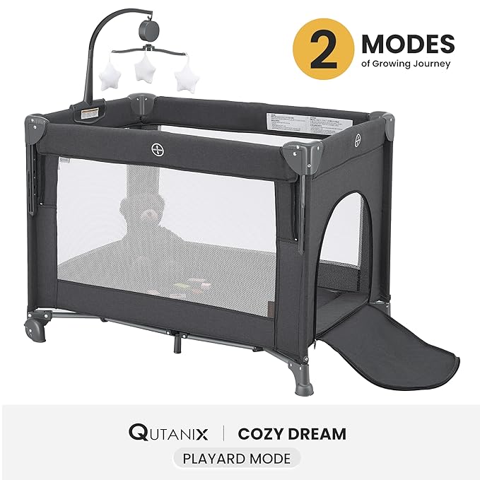 2-in-1 Pack and Play with Mattress,Baby Bassinet Bedside Sleeper, Bedside Bassinet & Baby Playpen, Easy Folding Portable Crib for Newborn to Toddlers (Dark Grey)