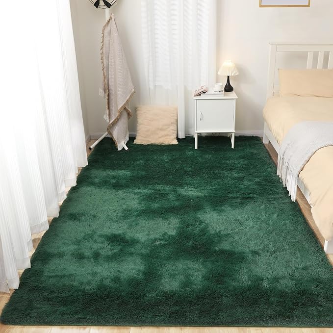 Fluffy Area Rug, 3x5 Green Rugs for Bedroom, Soft Plush Area Rugs for Living Room, Non-Slip Indoor Carpet for Nursery, Study Room, Playroom, Home Decor