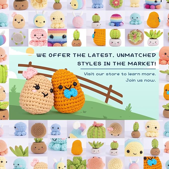 Crochetta Crochet Kit for Beginners, Learn to Crochet Kits for Adults Kids, Jumbo Potato Couple, Includes Yarn, Hooks, Stuffing, Pattern, Video Tutorials