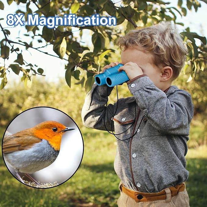 Binoculars for Kids 8x21, Gift for 3-12 Years Boys & Girls, Compact Kids Binoculars High-Resolution Shockproof Mini Binoculars for Bird Watching, Hiking, Camping, Travel Blue 301