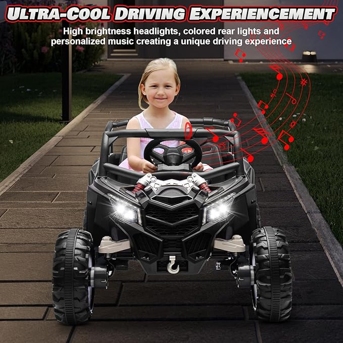 Electric Car for Kids, JOYRACER 24V Ride on Car Battery Powered Off-Road UTV w/Remote Control, 3 Speeds, 4x150W Powerful Motors, 18" Seat, Bluetooth, MP3, Electric Vehicles with Big Pull Bow