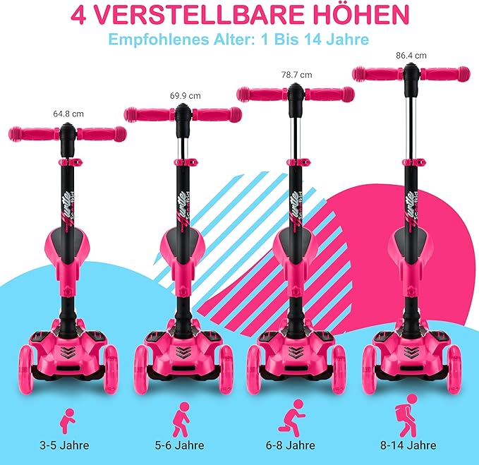 Hurtle 3-Wheeled Scooter for Kids - Wheel LED Lights, Adjustable Lean-to-Steer Handlebar, and Foldable Seat - Sit or Stand Ride with Brake for Boys and Girls Ages 1-14 Years Old