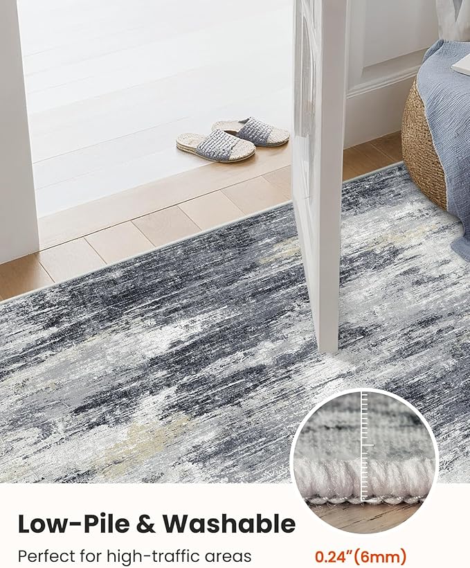 AMADA HOMEFURNISHING 6x9 Washable Area Rug, Modern Abstract Living Room Rug with Non-Slip Backing & Short Pile, Large Rug with Abstract Pattern for Living Room, Bedroom and Dinning Room, Light Grey